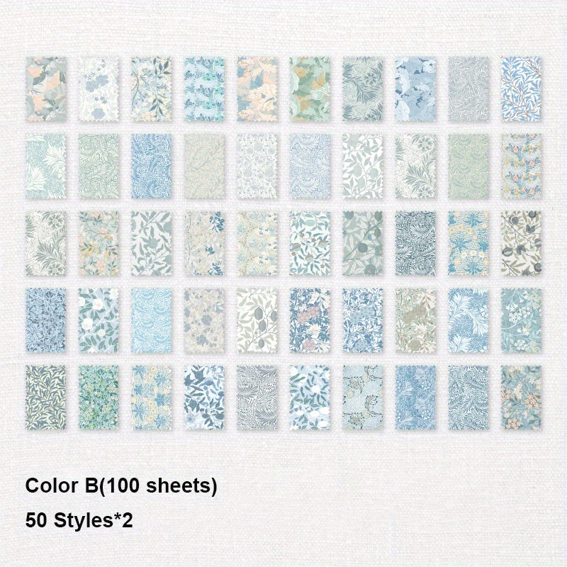 100 Sheets Vintage Flower Patterned Paper for Scrapbooking & Crafts