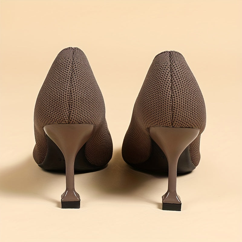 Women's Knitted Pointed Toe High Heels Slip On Stiletto Heels Dress Pumps