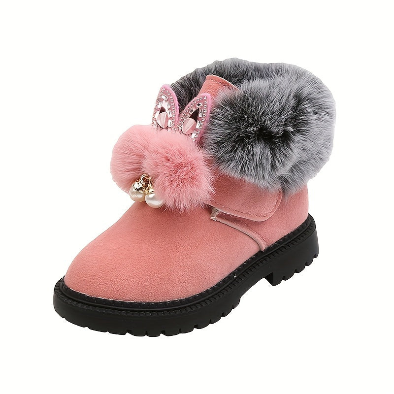 Rabbit Ears Snow Boots for Baby Girls Soft Warm Plus Fleece Boots