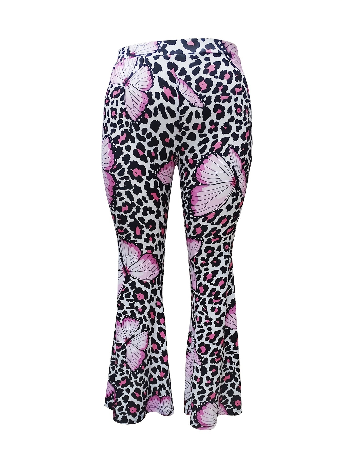 Butterfly & Leopard Print High Rise Flare Leg Pants