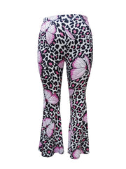 Butterfly & Leopard Print High Rise Flare Leg Pants