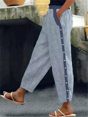  Stripe Print High Rise Loose Fit Trousers