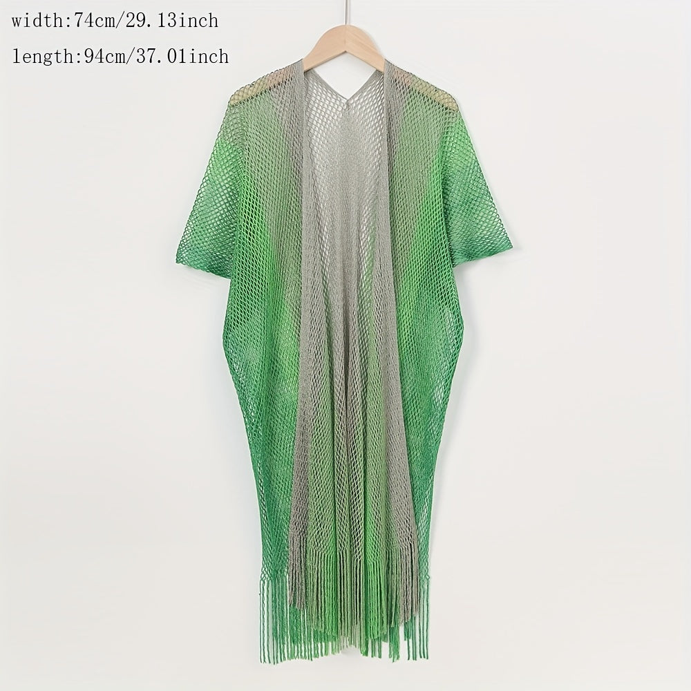 Striped Shawl Cape with Tassel Cover Up