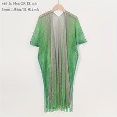 Striped Shawl Cape with Tassel Cover Up