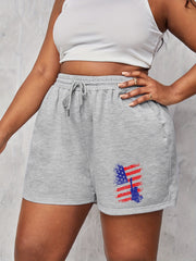 Independence Casual Shorts Women's Plus Flag Print Drawstring Loose Shorts