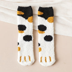 3 Pairs Cat Claw Print Socks Fuzzy & Warm Women's Stockings