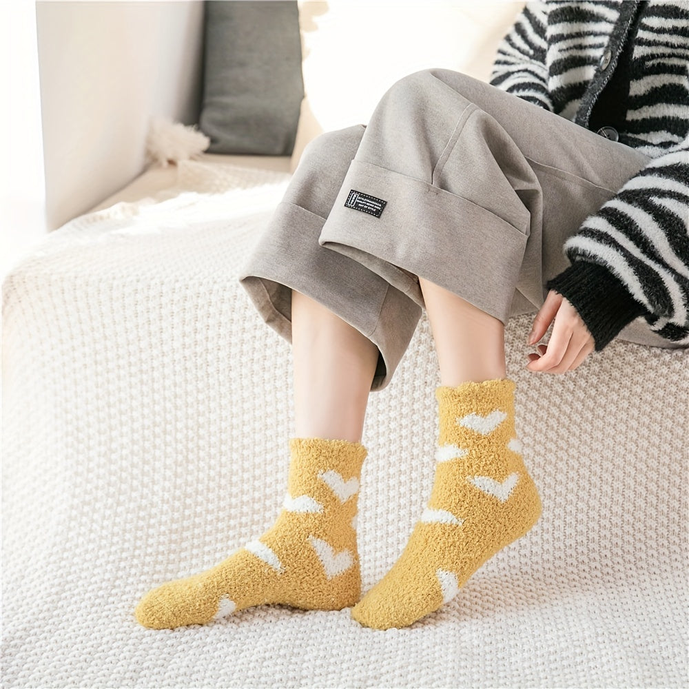 Heart Pattern Fuzzy Socks Comfy & Warm Mid Tube Women's Stockings