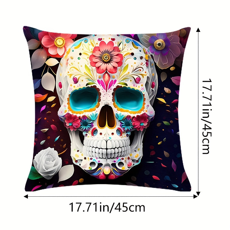 4Pcs Halloween Pillow Covers 45x45cm Skull Pillowcase Indoor Outdoor Couch Case