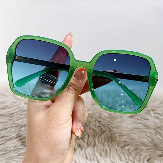 Y2K Square Frame Sunglasses Gradient Lens Chevron Temple Glasses