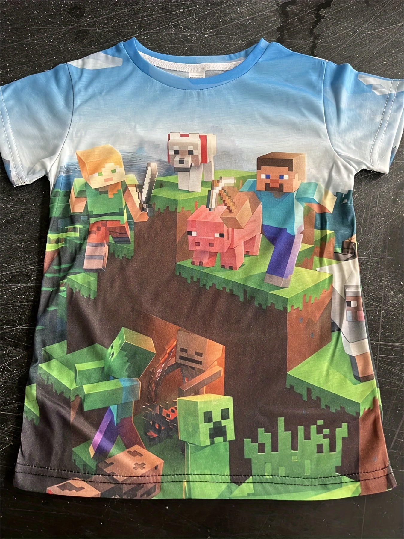 Boy's Cartoon Block Graphic Tee for Summer