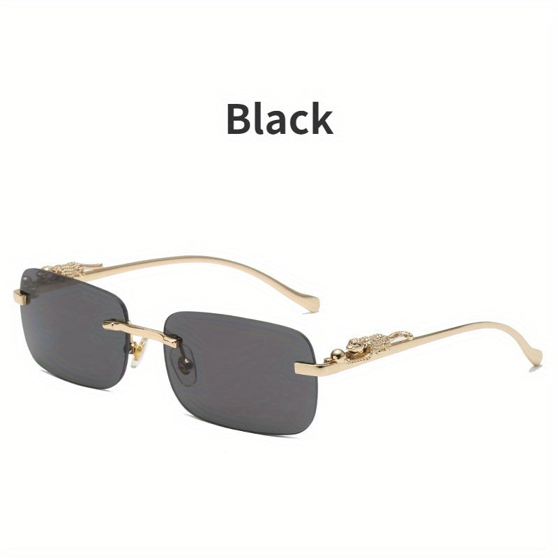 Rimless Tinted Sunglasses Metal Leopard Decor Glasses UV400