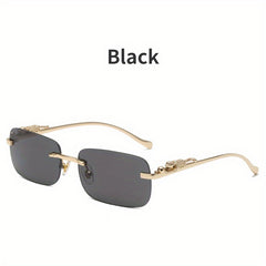 Rimless Tinted Sunglasses Metal Leopard Decor Glasses UV400