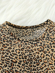 Baby Girl Round Neck Small Sleeve Top 2pcs Leopard Letter Print