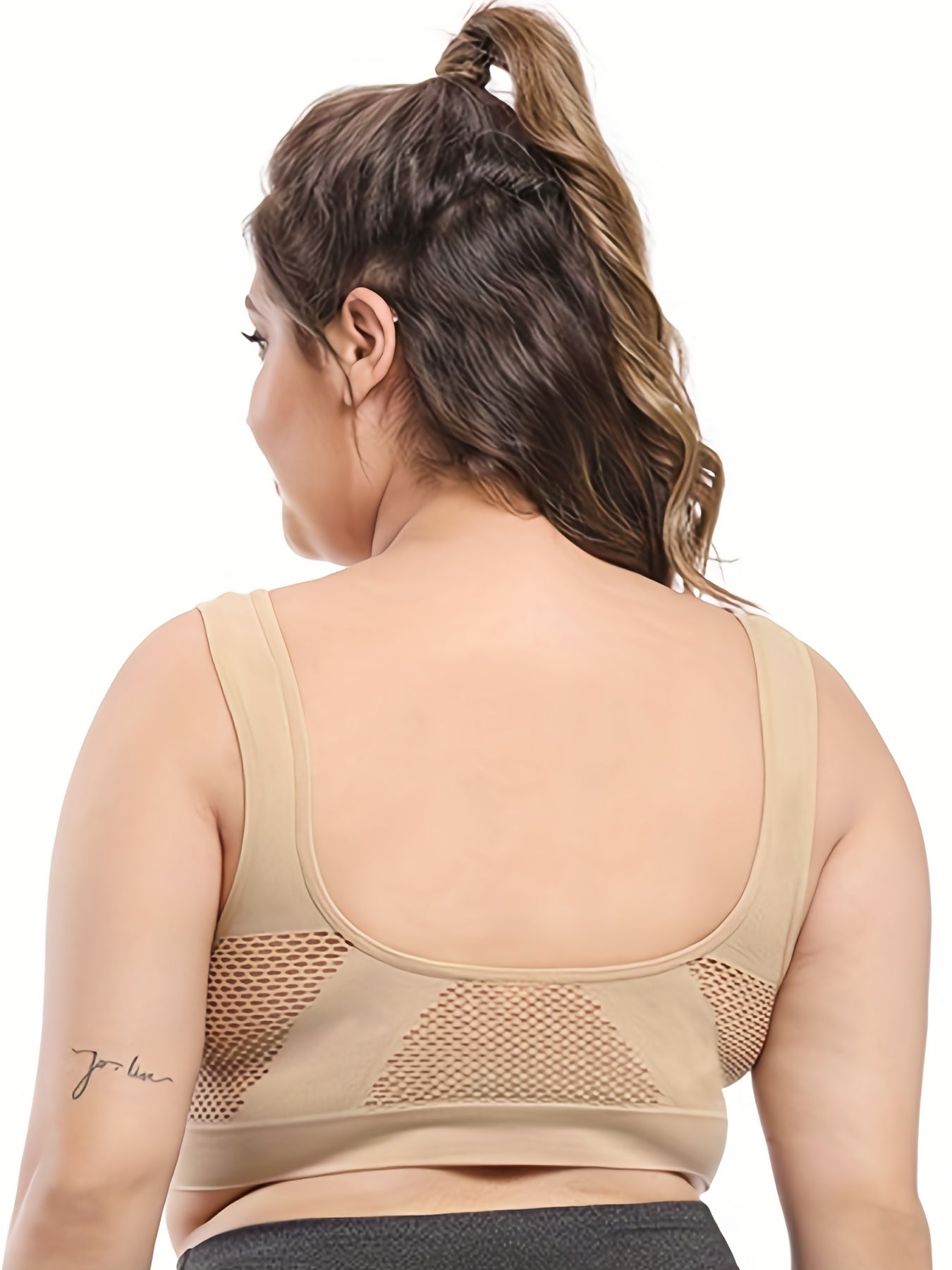 5 Pack Plus Size Sports Bra Set Women's Solid Wireless Hollow Mesh Elastic Basic