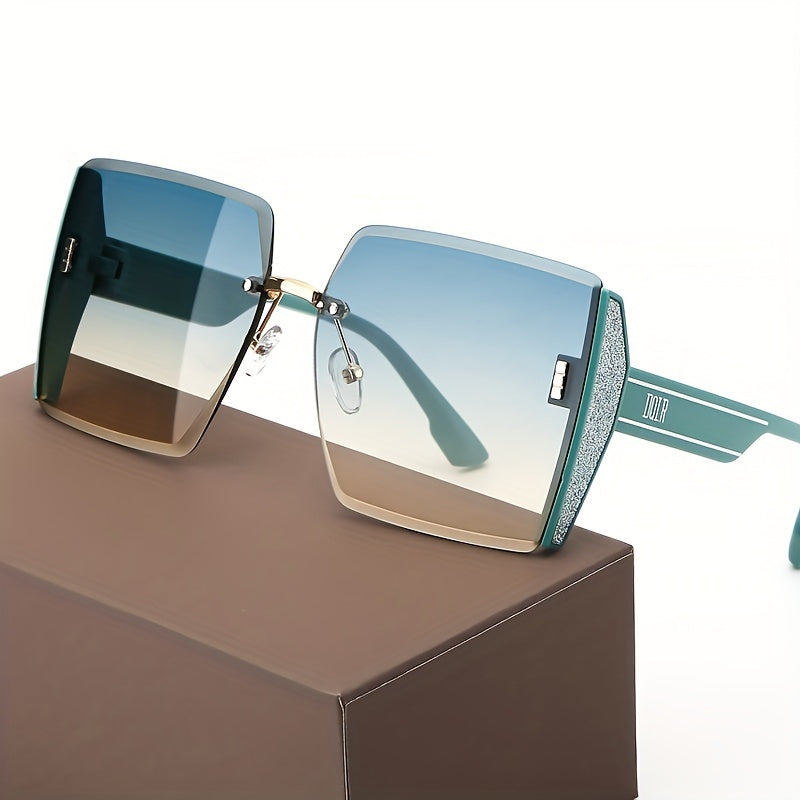 Square Frameless Trimmed Sunglasses Big Frame Sunglasses