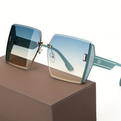 Square Frameless Trimmed Sunglasses Big Frame Sunglasses