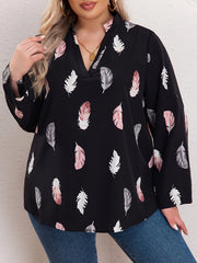  Feather Print Long Sleeve Top