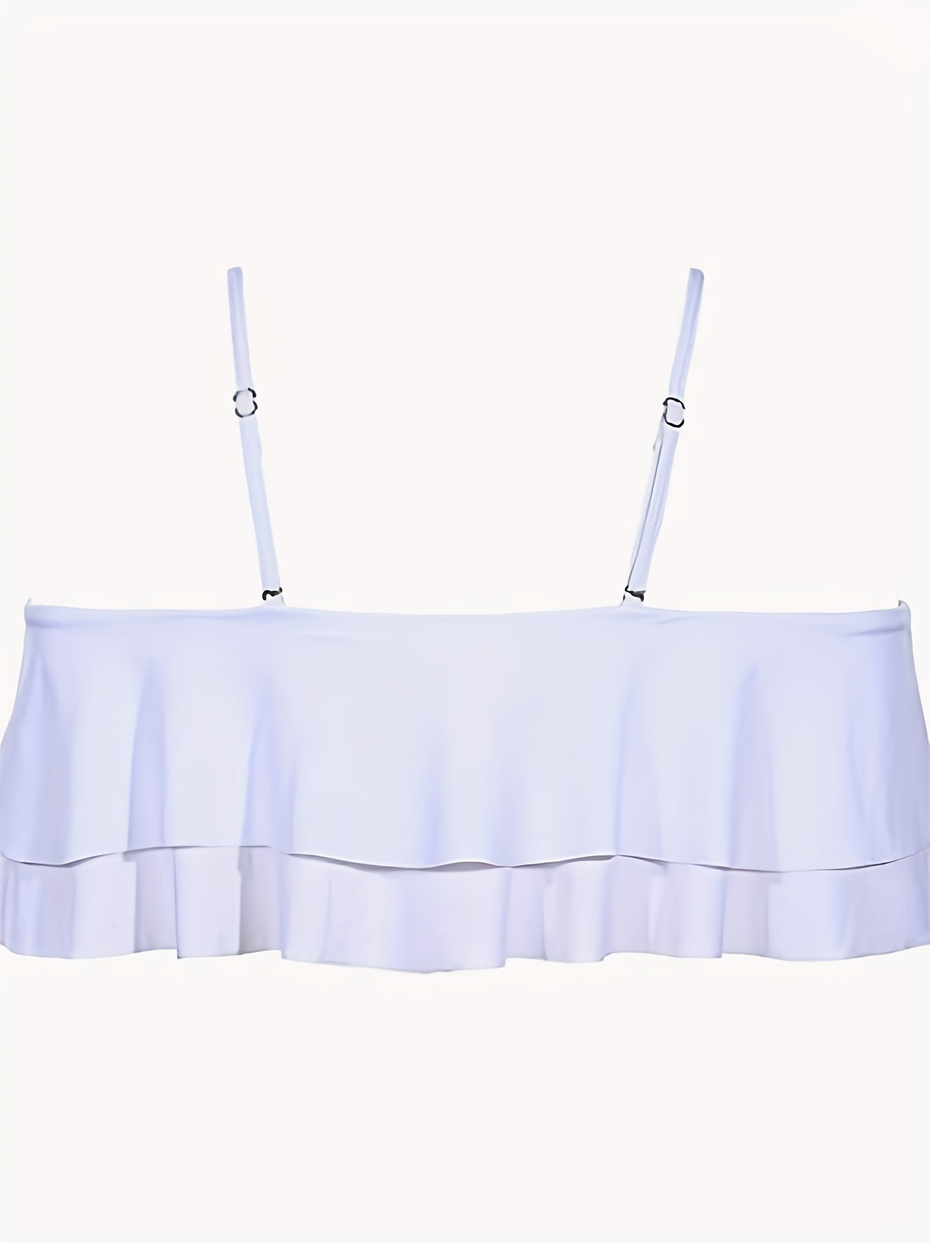  Solid Ruffle Trim Layered Cold Shoulder Bikini Top