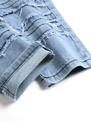 Retro Style Ripped Straight Denim Jeans With Pockets