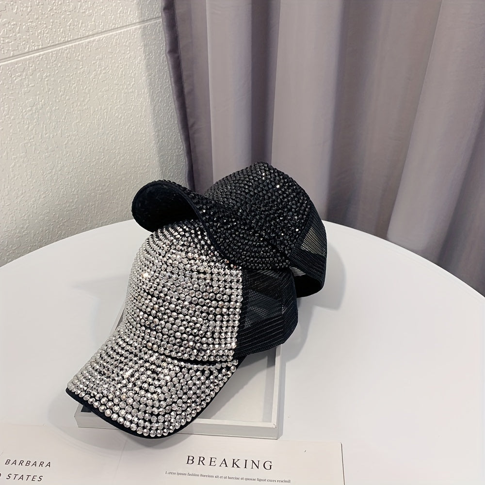 Rhinestone Sparkly Trucker Hat Breathable Baseball Cap For Women