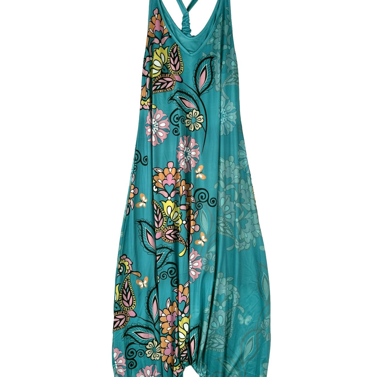  Paisley Print V Neck Boho Jumpsuit