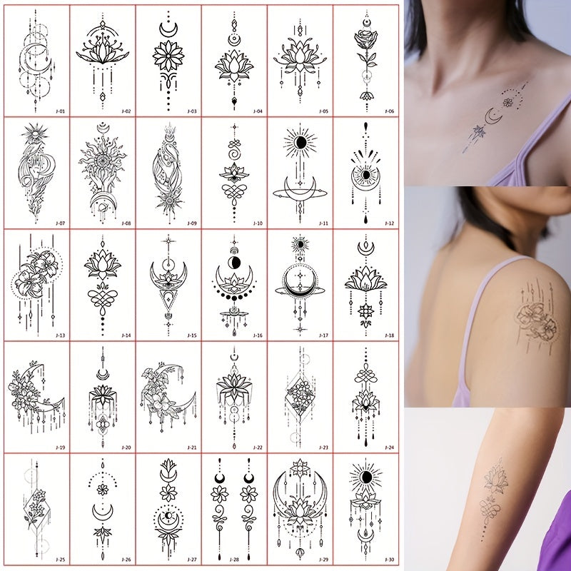 Moon Star Waterproof Temporary Tattoos, 30 Sheets