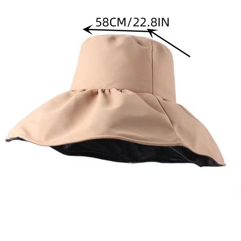 Wide Brim Sun Hat Solid Sunscreen Foldable Bucket Hats Cotton Beach Travel