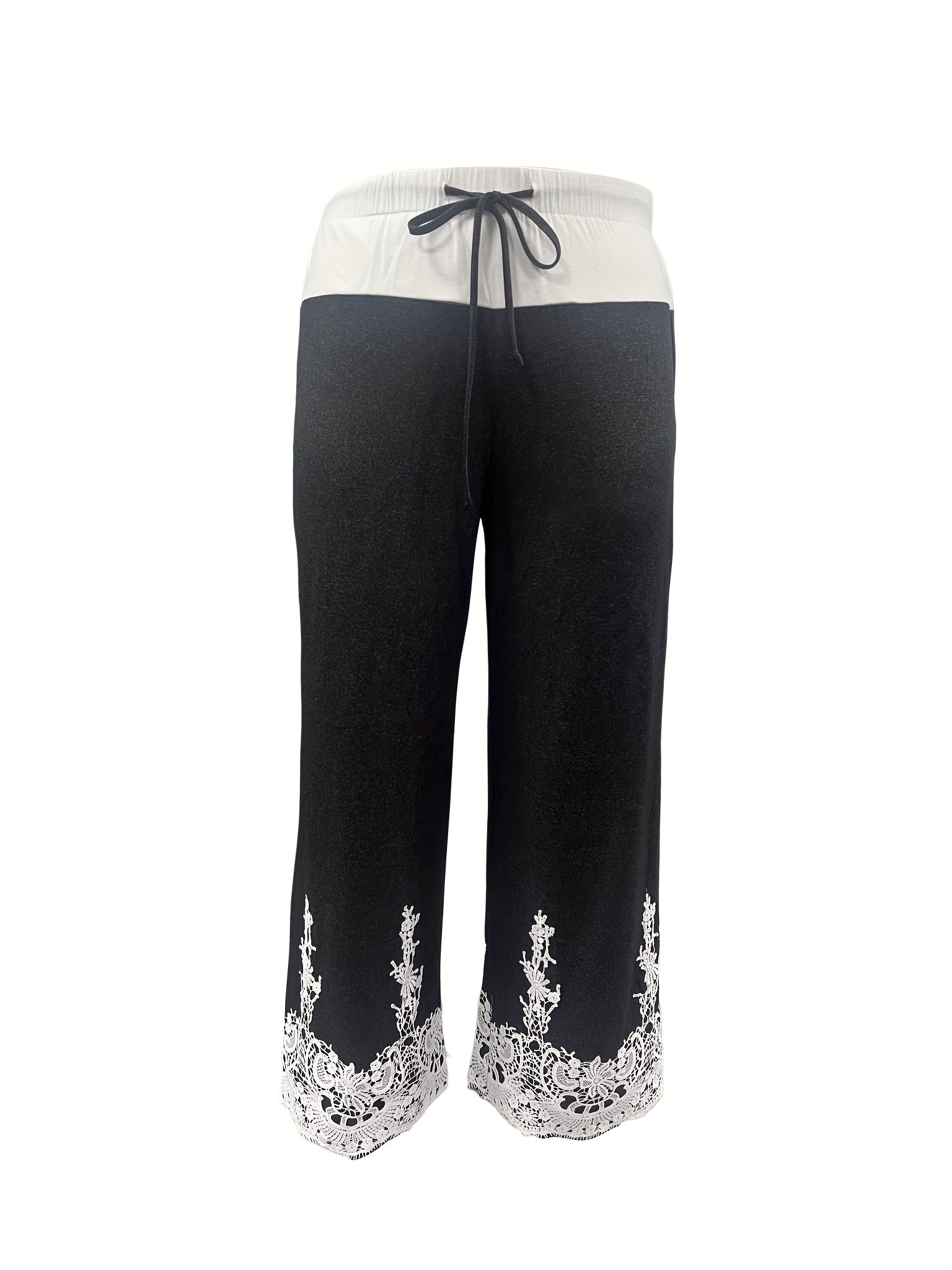  Colorblock Lace Print Wide Leg Pants