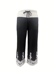  Colorblock Lace Print Wide Leg Pants