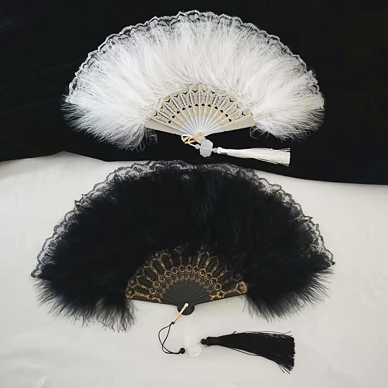 Feather Fan Dance Fan Lace Fluffy Folding Fan