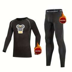 Kids Compression Fleece Sets Cartoon Pattern Crew Neck Pullover
