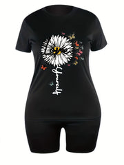  Butterfly & Letter Daisy Print Tee & Shorts Set