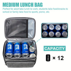 Grey Reusable Lunch Bag Leakproof Tote Freezable Box with Adjustable Strap