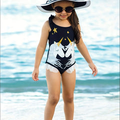 Cartoon Unicorn Print Tankini Swimsuit for Girls