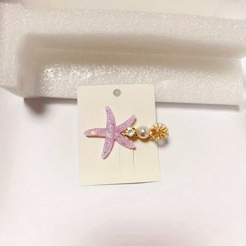 Faux Pearl Hair Clip Side Clip Duck Billed Clip Starfish Decor Hair Accessories
