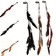 Boho Style Faux Feather Snap Clip Tassel Hair Clip Beaded Headdress