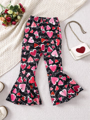 Boho Floral Print Bell Bottom Pants Elastic Waist Stretchy Fit Casual Trousers