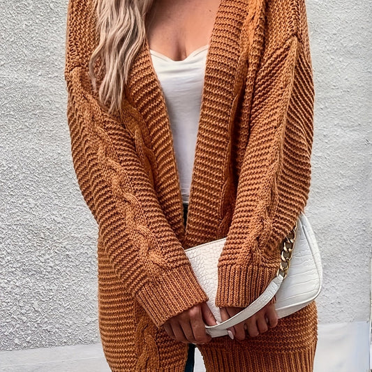  Solid Cable Long Sleeve Open Front Cardigan