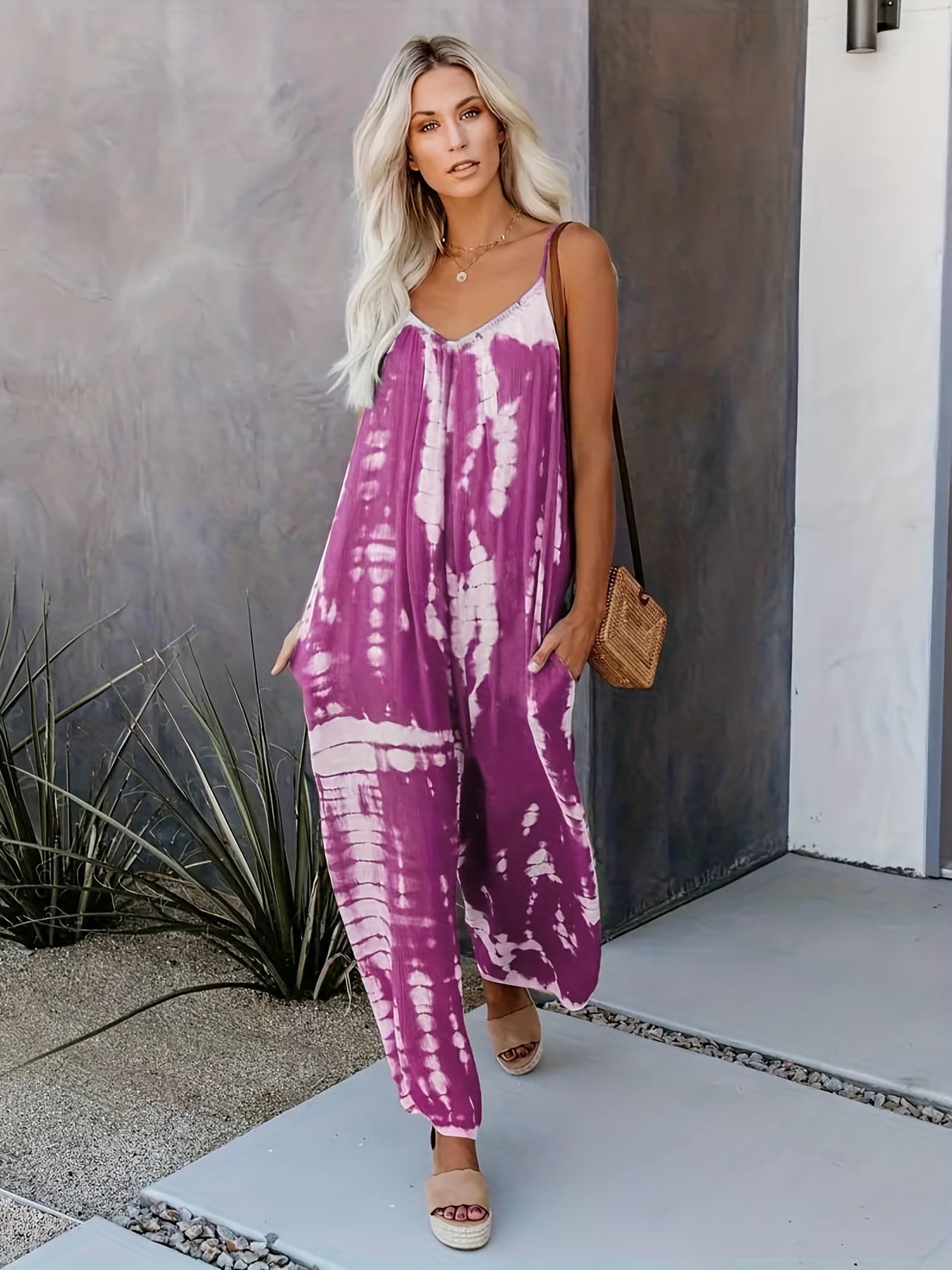 Tie Dye V-Neck Plus Size Boho Jumpsuit