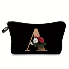 Flower & Letter Print Cosmetic Bag Zipper Makeup Pouch