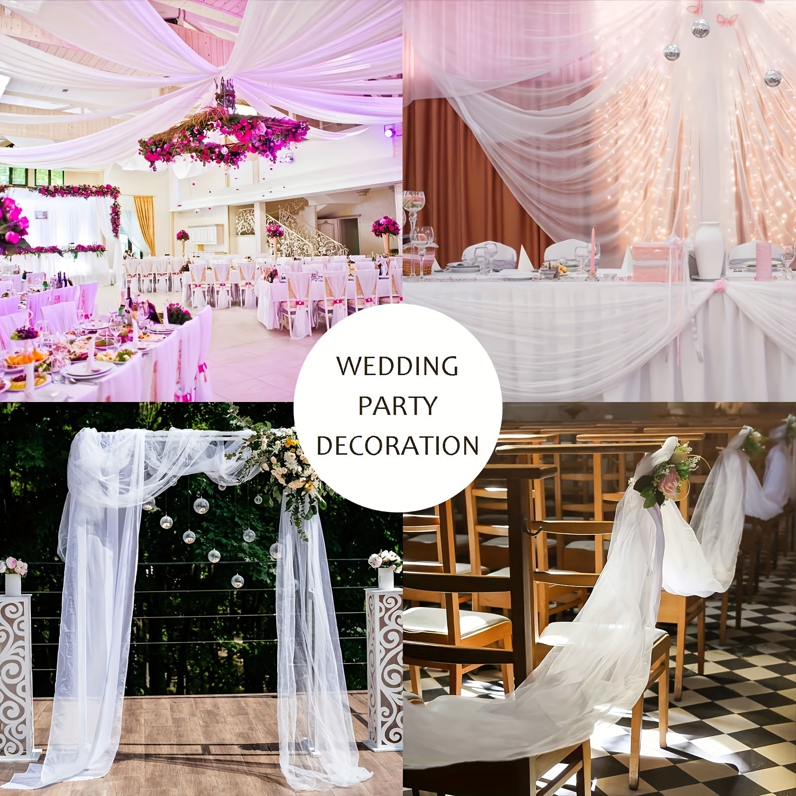3pcs Wedding Arched Curtain Mesh 76.2cm x 5.0m Long Thin Mesh Wedding Curtain