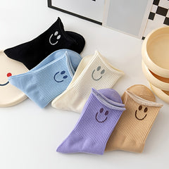 5 Pairs Smiling Face Print Socks Women's Stockings