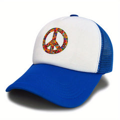 Floral Peace Sign Tucker Hat Mesh Casual Baseball Cap Unisex Sunshade Dad Hats