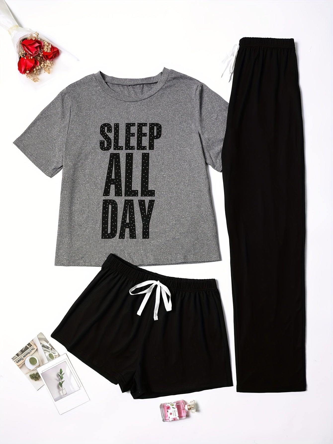 Letter Print Lounge Set Short Sleeve Top & Shorts