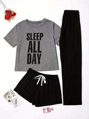 Letter Print Lounge Set Short Sleeve Top & Shorts