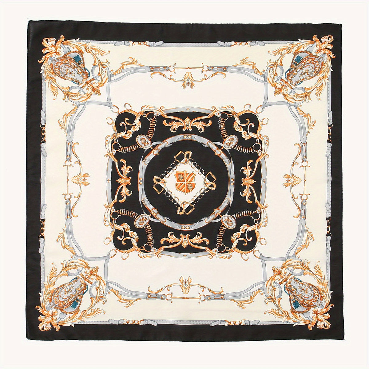 Classic Chain Print Bandana Boho Square Scarf Satin Neckerchief Women Head Wrap
