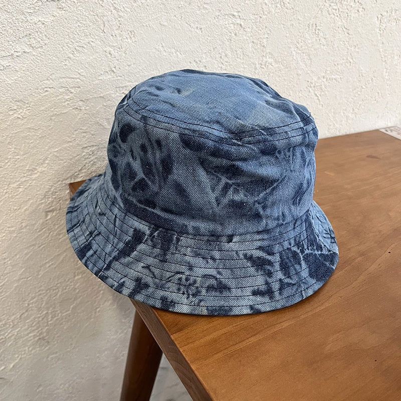 Distressed Denim Bucket Hat Tie Dye Sunscreen Fisherman Cap