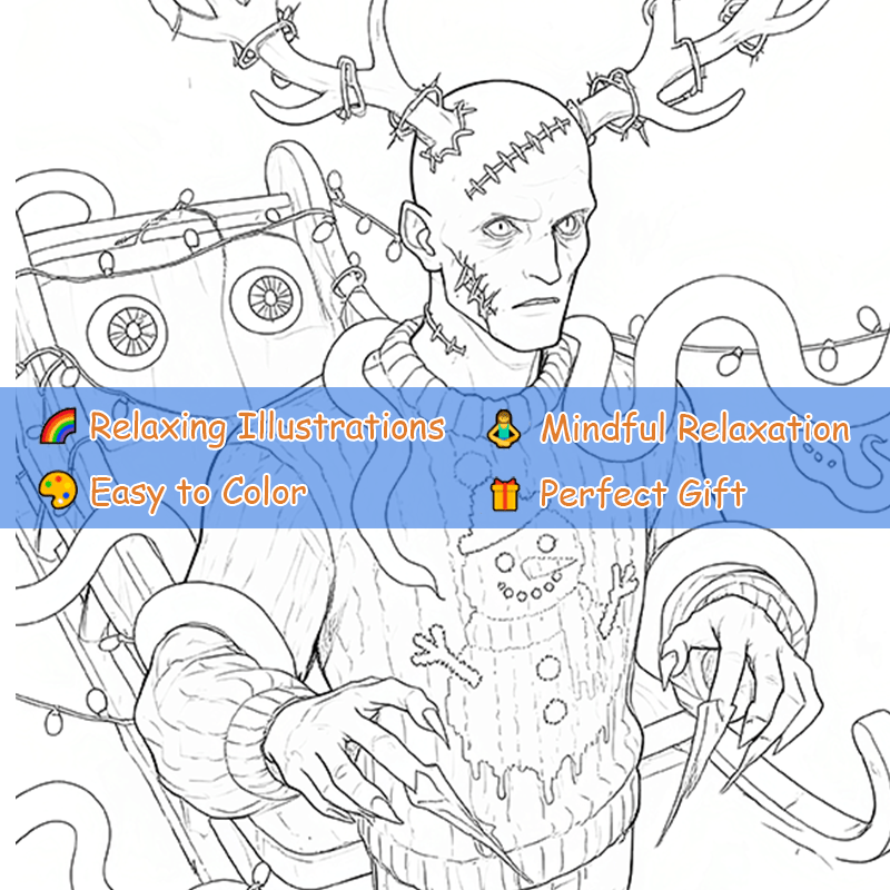 Gothic Horror Christmas Coloring Book - Dark Red Adult Activity Book