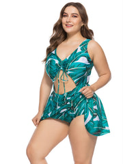 Plus Size Tropical Print One Piece Swimsuit