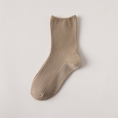 Women's Solid Ribbed Crew Socks Soft & Comfy Mid Tube Stockings